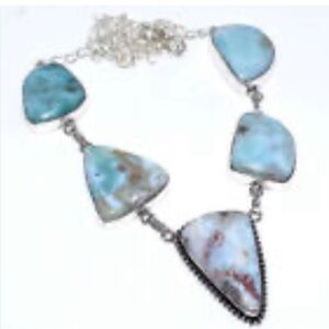 Indian Made 925 Silver Genuine
Larimar Stone HANDMADE
Statement Necklace
